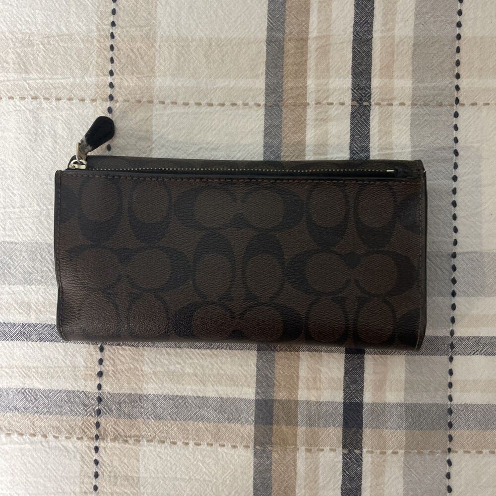 Coach Snap Envelope Wallet Brown with Outside  Zipper Pocket - Picture 2 of 4